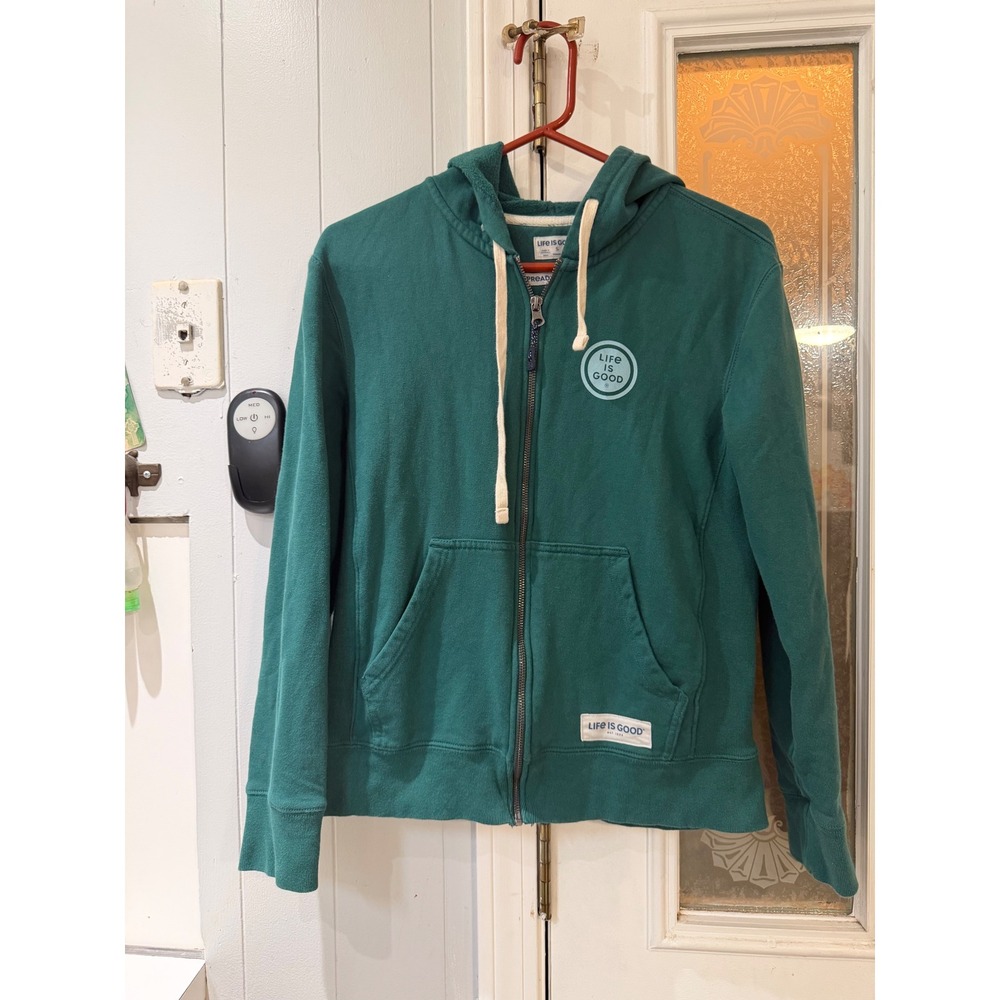 Life is Good Womens Green Full Zip Mountain Graphic Hoodie Sweatshirt Small